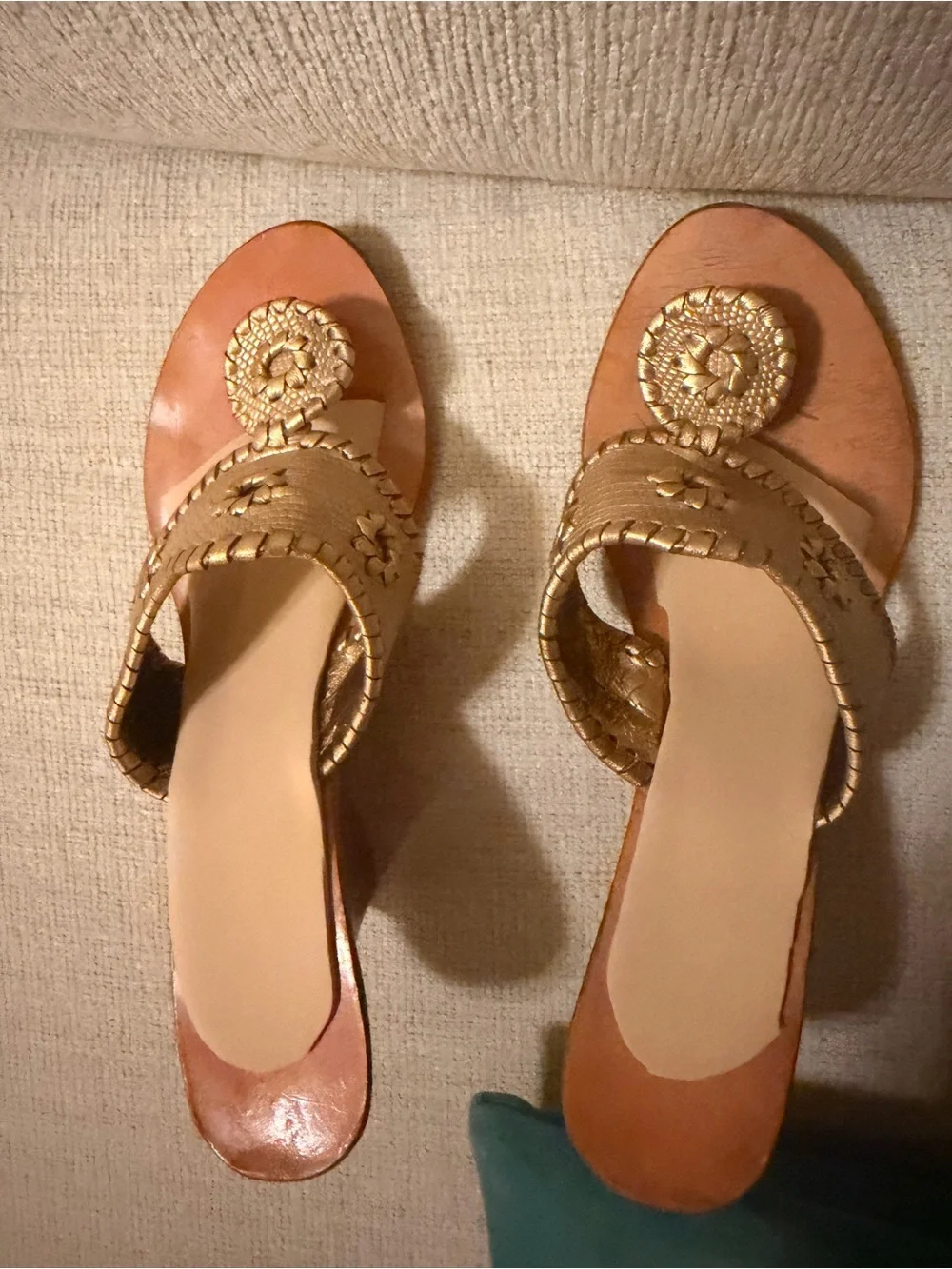 Jack Rogers Gold Wedge Sandals with Embellished Toe
